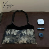 Xajzpa - Chinese Style Fashion Shoulder Bag Butterfly Print Black Pearls Vintage Handbag New