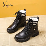 Xajzpa - Chunky Boots Women Ankle Female Shoes Plush Warm Snow Booties Winter Fur Sneakers Botas De