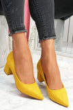 Xajzpa - Chunky Heel Pointed Heels Yellow / 5