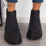 Xajzpa - Chunky Platform Chelsea Boots Lug Sole Slip On Booties