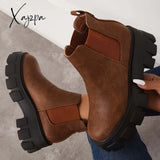 Xajzpa - Chunky Platform Chelsea Boots Lug Sole Slip On Booties