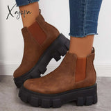 Xajzpa - Chunky Platform Chelsea Boots Lug Sole Slip On Booties