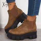 Xajzpa - Chunky Platform Chelsea Boots Lug Sole Slip On Booties