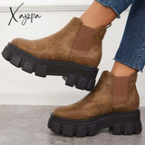 Xajzpa - Chunky Platform Chelsea Boots Lug Sole Slip On Booties