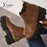 Xajzpa - Chunky Platform Chelsea Boots Lug Sole Slip On Booties