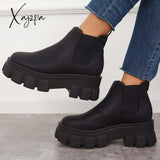 Xajzpa - Chunky Platform Chelsea Boots Lug Sole Slip On Booties