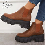 Xajzpa - Chunky Platform Chelsea Boots Lug Sole Slip On Booties