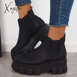 Xajzpa - Chunky Platform Chelsea Boots Lug Sole Slip On Booties