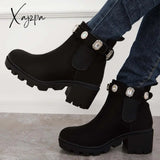 Xajzpa - Chunky Platform Heel Chelsea Ankle Boots Lug Sole Booties