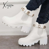 Xajzpa - Chunky Platform Heel Chelsea Ankle Boots Lug Sole Booties