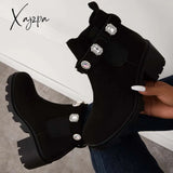 Xajzpa - Chunky Platform Heel Chelsea Ankle Boots Lug Sole Booties