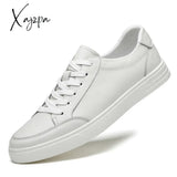 Xajzpa - Classic Men White Sneakers Soft Leather Shoes Lace-up Casual Flats Shoes Genuine Leather Men Shoes White Shoes