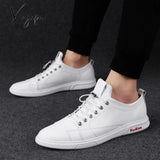 Xajzpa - Classic White Sneakers Men Casual Leather Shoes Male Lace-Up Genuine Flats Fashion Korean