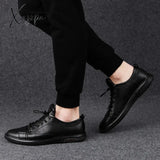 Xajzpa - Classic White Sneakers Men Casual Leather Shoes Male Lace-Up Genuine Flats Fashion Korean