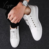 Xajzpa - Classic White Sneakers Men Casual Leather Shoes Male Lace-Up Genuine Flats Fashion Korean