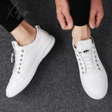 Xajzpa - Classic White Sneakers Men Casual Leather Shoes Male Lace-Up Genuine Flats Fashion Korean