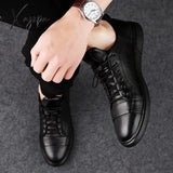 Xajzpa - Classic White Sneakers Men Casual Leather Shoes Male Lace-Up Genuine Flats Fashion Korean