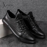 Xajzpa - Classic White Sneakers Men Casual Leather Shoes Male Lace-Up Genuine Flats Fashion Korean