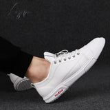 Xajzpa - Classic White Sneakers Men Casual Leather Shoes Male Lace-Up Genuine Flats Fashion Korean