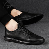 Xajzpa - Classic White Sneakers Men Casual Leather Shoes Male Lace-Up Genuine Flats Fashion Korean