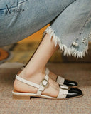 Xajzpa - Colorblock Buckled Square Toe Slingback Shoes Beige / Us9 Slip-On