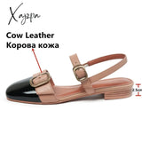 Xajzpa - Colorblock Buckled Square Toe Slingback Shoes Slip-On