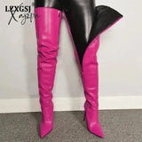 Xajzpa - Colorful Long Boots For Girls New Women’s Over-The-Knee Pu Leather Women High Knee Heels