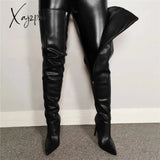 Xajzpa - Colorful Long Boots For Girls New Women’s Over-The-Knee Pu Leather Women High Knee Heels