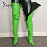 Xajzpa - Colorful Long Boots For Girls New Women’s Over-The-Knee Pu Leather Women High Knee Heels