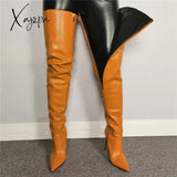 Xajzpa - Colorful Long Boots For Girls New Women’s Over-The-Knee Pu Leather Women High Knee Heels