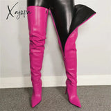 Xajzpa - Colorful Long Boots For Girls New Women’s Over-The-Knee Pu Leather Women High Knee Heels