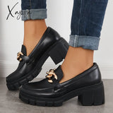 Xajzpa - Comfort Platform Chunky Heel Loafers Slip On Lug Sole Shoes