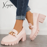 Xajzpa - Comfort Platform Chunky Heel Loafers Slip On Lug Sole Shoes