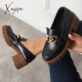 Xajzpa - Comfort Platform Chunky Heel Loafers Slip On Lug Sole Shoes