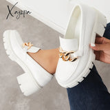 Xajzpa - Comfort Platform Chunky Heel Loafers Slip On Lug Sole Shoes