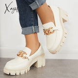 Xajzpa - Comfort Platform Chunky Heel Loafers Slip On Lug Sole Shoes