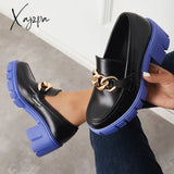 Xajzpa - Comfort Platform Chunky Heel Loafers Slip On Lug Sole Shoes