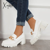 Xajzpa - Comfort Platform Chunky Heel Loafers Slip On Lug Sole Shoes