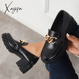 Xajzpa - Comfort Platform Chunky Heel Loafers Slip On Lug Sole Shoes Black / 5