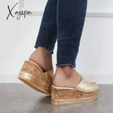 Xajzpa - Comfortable Cork Footbed Slip-On Sandals Platform Wedge Slippers