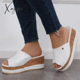 Xajzpa - Comfortable Cork Footbed Slip-On Sandals Platform Wedge Slippers