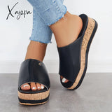 Xajzpa - Comfortable Cork Footbed Slip-On Sandals Platform Wedge Slippers