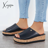 Xajzpa - Comfortable Cork Footbed Slip-On Sandals Platform Wedge Slippers