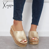 Xajzpa - Comfortable Cork Footbed Slip-On Sandals Platform Wedge Slippers