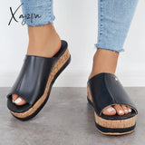 Xajzpa - Comfortable Cork Footbed Slip-On Sandals Platform Wedge Slippers