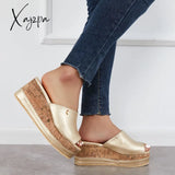 Xajzpa - Comfortable Cork Footbed Slip-On Sandals Platform Wedge Slippers