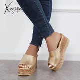 Xajzpa - Comfortable Cork Footbed Slip-On Sandals Platform Wedge Slippers