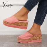 Xajzpa - Comfortable Cork Footbed Slip-On Sandals Platform Wedge Slippers