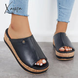 Xajzpa - Comfortable Cork Footbed Slip-On Sandals Platform Wedge Slippers