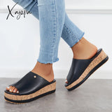 Xajzpa - Comfortable Cork Footbed Slip-On Sandals Platform Wedge Slippers